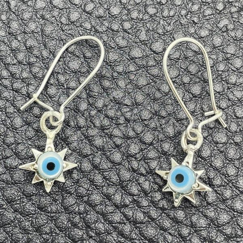 Sterling Silver Long Earring, Evil Eye and Star Design, with Turquoise Crystal, Polished, Silver Finish, 02.401.0061