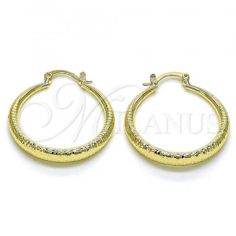 Oro Laminado Medium Hoop, Gold Filled Style Hollow Design, Diamond Cutting Finish, Golden Finish, 02.213.0439.30