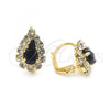 Oro Laminado Leverback Earring, Gold Filled Style Teardrop Design, with White and Black Cubic Zirconia, Polished, Golden Finish, 5.125.011