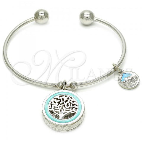 Rhodium Plated Individual Bangle, Tree and Dolphin Design, with White Cubic Zirconia, Turquoise Enamel Finish, Rhodium Finish, 07.106.0007.1 (02 MM Thickness, One size fits all)
