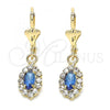 Oro Laminado Dangle Earring, Gold Filled Style with Sapphire Blue and White Crystal, Polished, Golden Finish, 02.122.0115.3