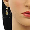 Oro Laminado Dangle Earring, Gold Filled Style with Yellow and White Crystal, Polished, Golden Finish, 02.122.0117.4