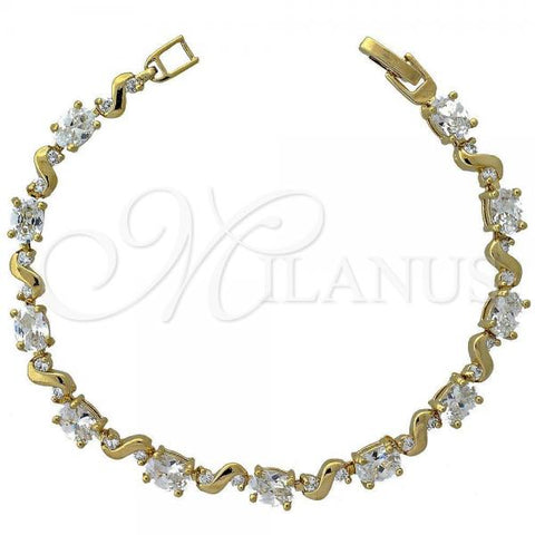 Oro Laminado Tennis Bracelet, Gold Filled Style with White Cubic Zirconia, Polished, Golden Finish, 5.027.003