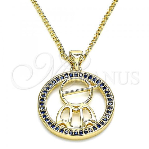Oro Laminado Pendant Necklace, Gold Filled Style Little Boy Design, with Sapphire Blue Micro Pave, Polished, Golden Finish, 04.156.0279.20