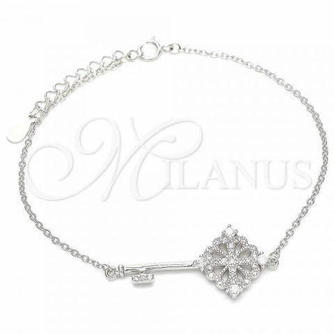 Sterling Silver Fancy Bracelet, key Design, with White Cubic Zirconia, Polished, Rhodium Finish, 03.336.0076.08