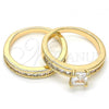 Oro Laminado Wedding Ring, Gold Filled Style Duo Design, with White Cubic Zirconia, Polished, Golden Finish, 01.284.0032.09 (Size 9)