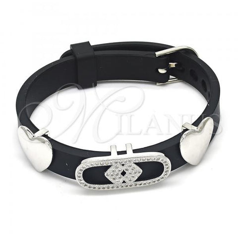 Rhodium Plated Fancy Bracelet, Heart Design, with White Micro Pave, Polished, Rhodium Finish, 03.63.1929.1.08