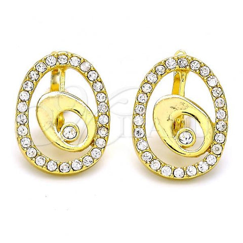 Oro Laminado Leverback Earring, Gold Filled Style with White Crystal, Polished, Golden Finish, 02.59.0128