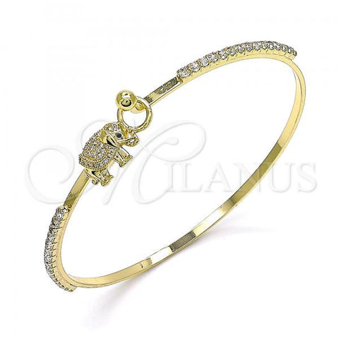 Oro Laminado Individual Bangle, Gold Filled Style Elephant Design, with White and Black Micro Pave, Polished, Golden Finish, 07.193.0040.04