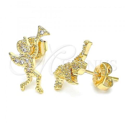 Oro Laminado Stud Earring, Gold Filled Style Angel Design, with White Micro Pave, Polished, Golden Finish, 02.199.0027