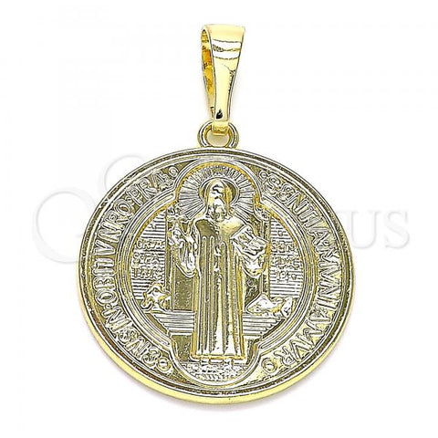 Oro Laminado Religious Pendant, Gold Filled Style San Benito Design, Polished, Golden Finish, 05.380.0151