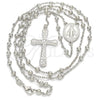 Sterling Silver Thin Rosary, Virgen Maria and Cross Design, Polished, Rhodium Finish, 09.285.0003.28