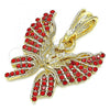 Oro Laminado Fancy Pendant, Gold Filled Style Butterfly Design, with Garnet Crystal, Polished, Golden Finish, 05.351.0124.2