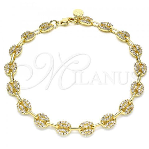 Oro Laminado Fancy Anklet, Gold Filled Style with White Micro Pave, Polished, Golden Finish, 04.63.1402.10