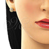 Oro Laminado Stud Earring, Gold Filled Style with White Cubic Zirconia, Polished, Golden Finish, 02.387.0099
