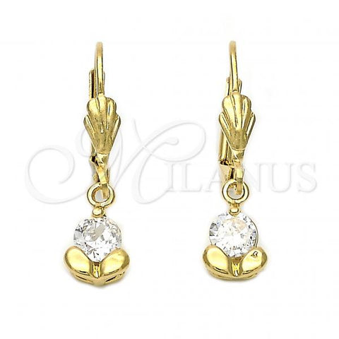 Oro Laminado Dangle Earring, Gold Filled Style Flower Design, with White Cubic Zirconia, Polished, Golden Finish, 5.027.017