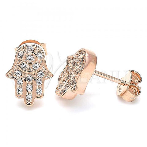 Sterling Silver Stud Earring, Hand of God Design, with White Cubic Zirconia, Polished, Rose Gold Finish, 02.336.0134.1