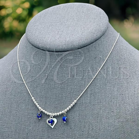 Sterling Silver Fancy Necklace, Snake  and Ball Design, with Blue Topaz Crystal, Polished, Silver Finish, 04.402.0003.18