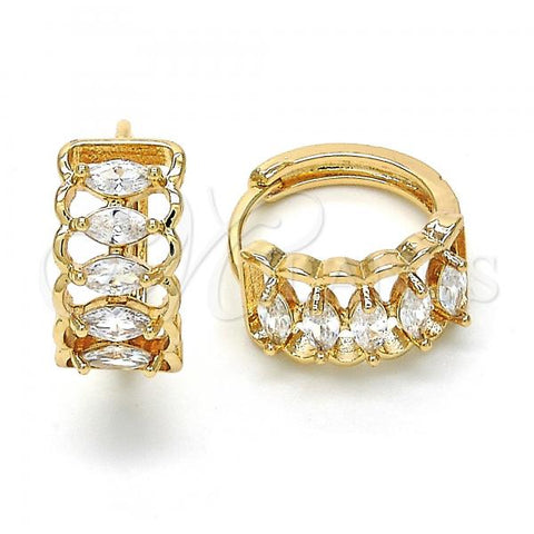 Oro Laminado Huggie Hoop, Gold Filled Style with White Cubic Zirconia, Polished, Golden Finish, 02.210.0142.2.15