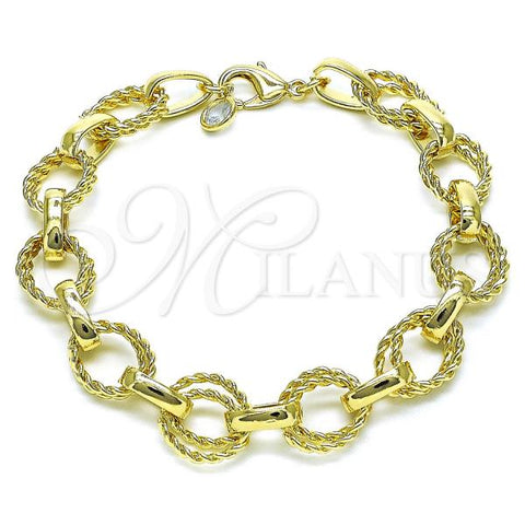 Oro Laminado Fancy Bracelet, Gold Filled Style and Rolo with White Cubic Zirconia, Diamond Cutting Finish, Golden Finish, 03.331.0284.09