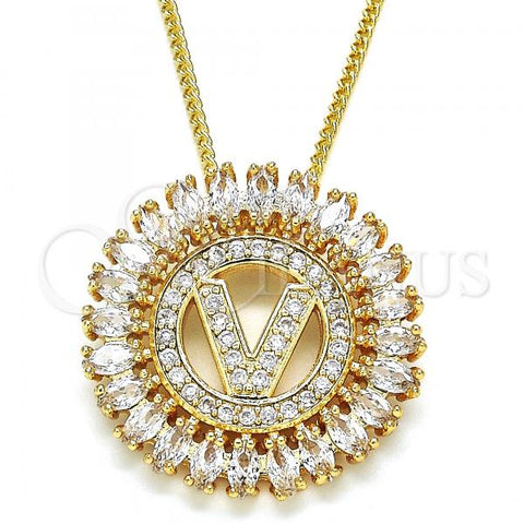 Oro Laminado Pendant Necklace, Gold Filled Style Initials Design, with White Cubic Zirconia, Polished, Golden Finish, 04.210.0023.20