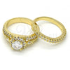 Oro Laminado Wedding Ring, Gold Filled Style Duo Design, with White Cubic Zirconia, Polished, Golden Finish, 01.99.0075.09 (Size 9)