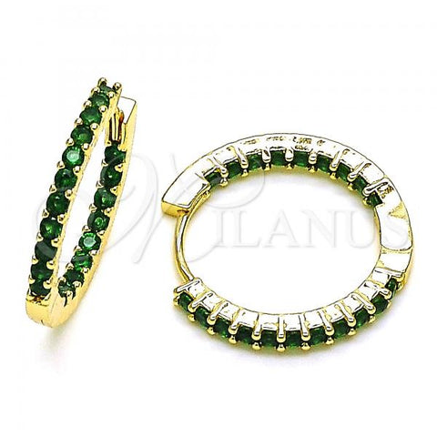 Oro Laminado Huggie Hoop, Gold Filled Style with Green Cubic Zirconia, Polished, Golden Finish, 02.210.0625.5.20