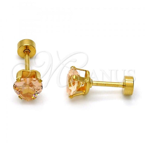 Stainless Steel Stud Earring, Heart Design, with Champagne Cubic Zirconia, Polished, Golden Finish, 02.271.0009.6