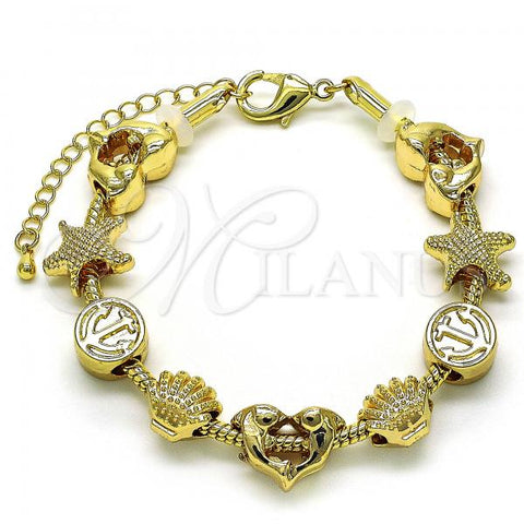 Oro Laminado Fancy Bracelet, Gold Filled Style Dolphin and Shell Design, Polished, Golden Finish, 03.63.2261.07