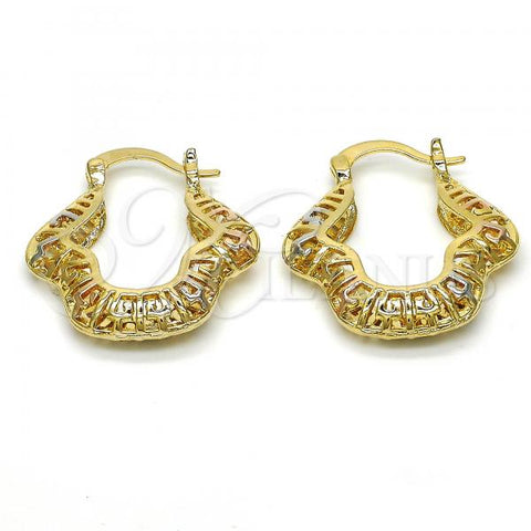 Oro Laminado Small Hoop, Gold Filled Style Greek Key Design, Polished, Tricolor, 02.102.0008.25