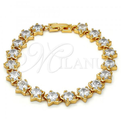 Oro Laminado Tennis Bracelet, Gold Filled Style Star Design, with White Cubic Zirconia, Polished, Golden Finish, 03.283.0004.07