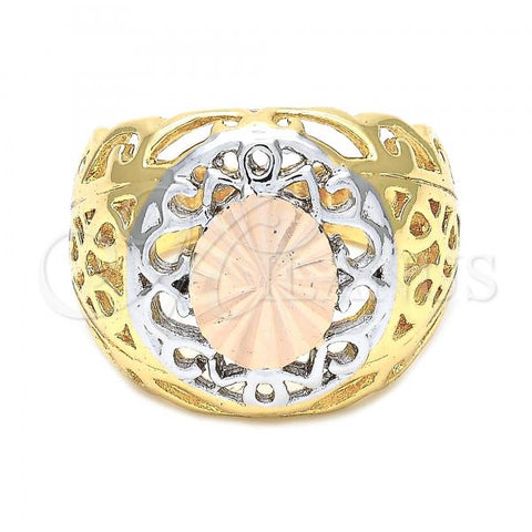 Oro Laminado Elegant Ring, Gold Filled Style Filigree Design, Diamond Cutting Finish, Tricolor, 5.173.009.06 (Size 6)