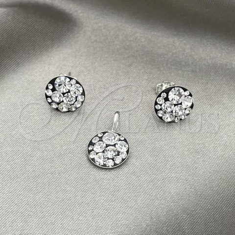 Sterling Silver Earring and Pendant Adult Set, with White Crystal, Polished, Silver Finish, 10.408.0001.03