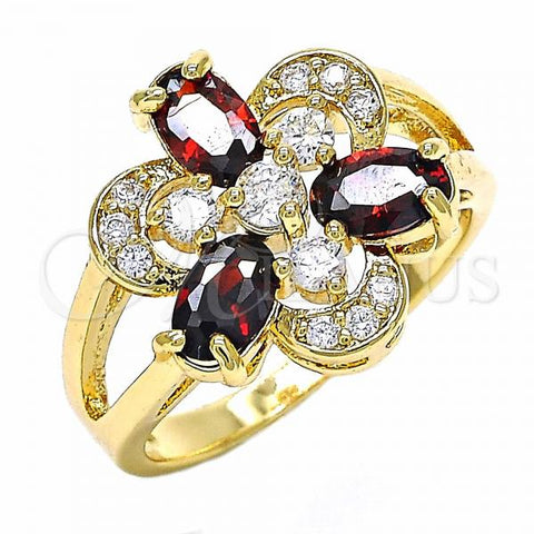Oro Laminado Multi Stone Ring, Gold Filled Style with Garnet and White Cubic Zirconia, Polished, Golden Finish, 01.365.0001.09 (Size 9)