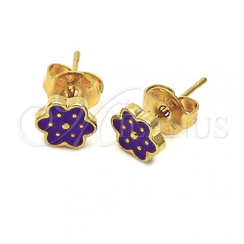 Oro Laminado Stud Earring, Gold Filled Style Flower Design, Purple Enamel Finish, Golden Finish, 02.64.0366 *PROMO*