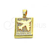 Oro Laminado Fancy Pendant, Gold Filled Style Airplane Design, with White Micro Pave, Polished, Golden Finish, 05.193.0003