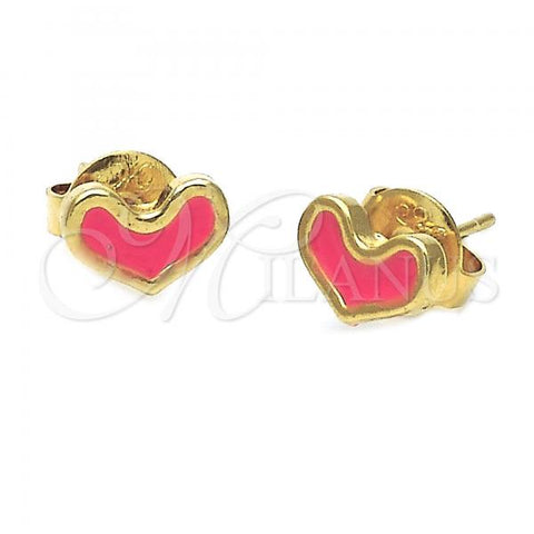 Oro Laminado Stud Earring, Gold Filled Style Heart Design, Pink Enamel Finish, Golden Finish, 02.64.0249 *PROMO*