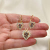 Oro Laminado Earring and Pendant Adult Set, Gold Filled Style Heart Design, with Cubic Zirconia, Golden Finish, 5.056.011