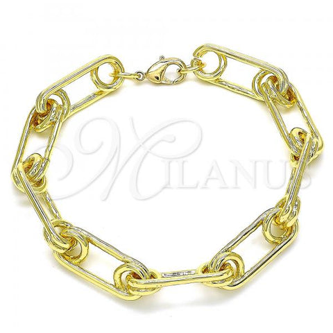 Oro Laminado Basic Bracelet, Gold Filled Style Paperclip Design, Polished, Golden Finish, 04.362.0043.08