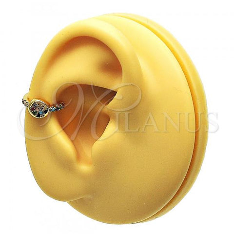 Oro Laminado Earcuff Earring, Gold Filled Style Heart Design, with Multicolor Micro Pave, Polished, Golden Finish, 02.213.0383