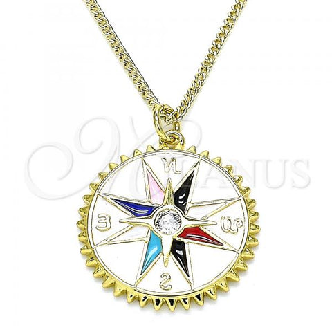 Oro Laminado Pendant Necklace, Gold Filled Style with White Cubic Zirconia, Multicolor Enamel Finish, Golden Finish, 04.362.0002.20