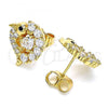 Oro Laminado Stud Earring, Gold Filled Style Dolphin and Heart Design, with White and Black Cubic Zirconia, Polished, Golden Finish, 02.387.0029
