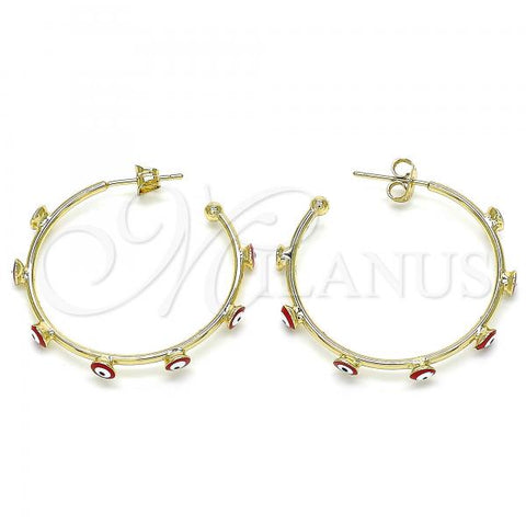 Oro Laminado Medium Hoop, Gold Filled Style Evil Eye Design, Red Enamel Finish, Golden Finish, 02.213.0219.2.30