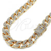 Oro Laminado Basic Necklace, Gold Filled Style Curb Design, with White Crystal, Polished, Golden Finish, 03.372.0002.18