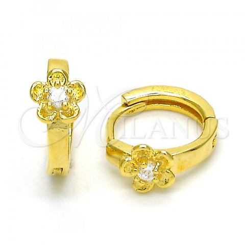Sterling Silver Huggie Hoop, Flower Design, with White Cubic Zirconia, Polished, Golden Finish, 02.285.0096.12
