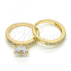 Oro Laminado Wedding Ring, Gold Filled Style Duo Design, with White Cubic Zirconia, Polished, Golden Finish, 01.284.0030.09 (Size 9)
