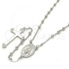 Sterling Silver Thin Rosary, Virgen Maria and Cross Design, Polished, Rhodium Finish, 09.285.0005.28