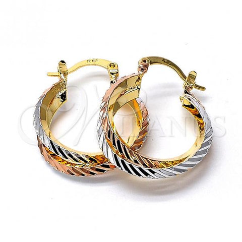 Oro Laminado Small Hoop, Gold Filled Style Diamond Cutting Finish, Tricolor, 5.156.034