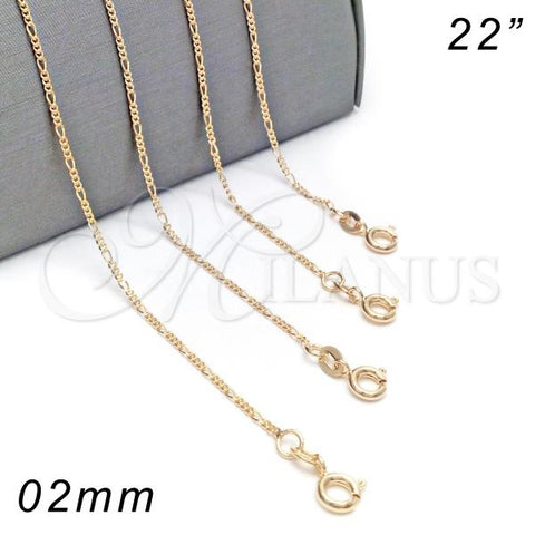 Oro Laminado Basic Necklace, Gold Filled Style Figaro Design, Polished, Golden Finish, 04.09.0172.22