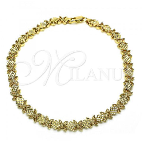 Oro Laminado Fancy Anklet, Gold Filled Style Flower Design, Polished, Golden Finish, 03.100.0049.10